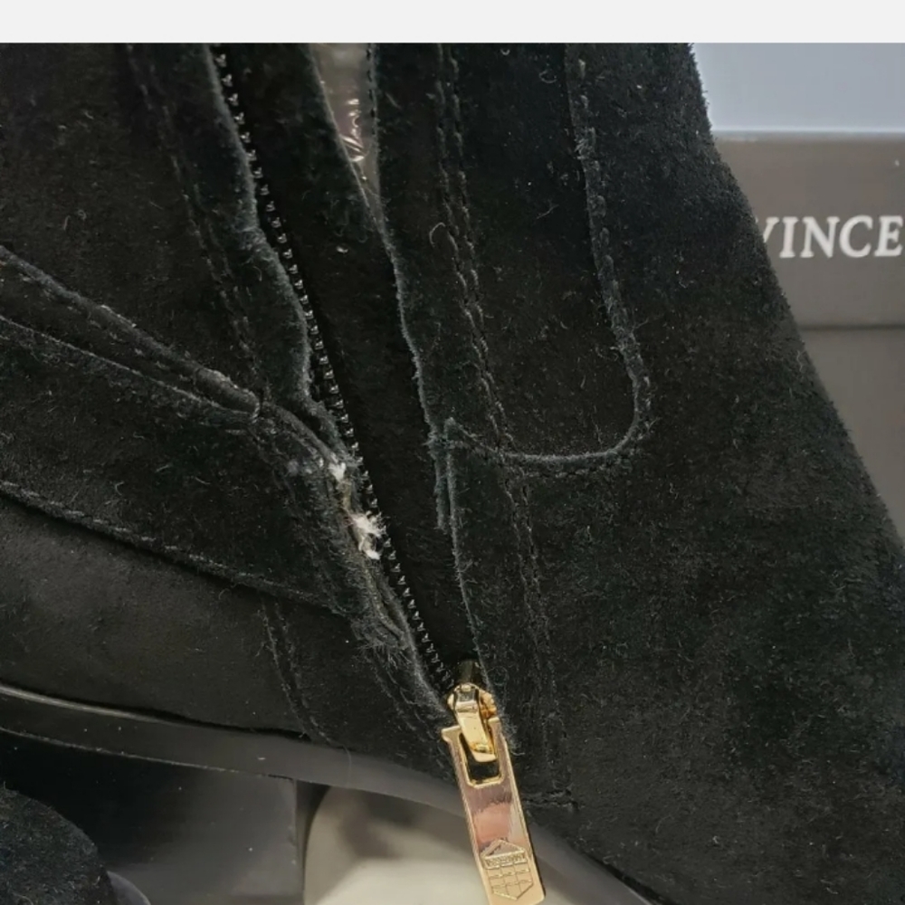 Vince Camuto equestrian Black suede knee high Riding Boots Shoes gold buckle - Picture 3 of 7